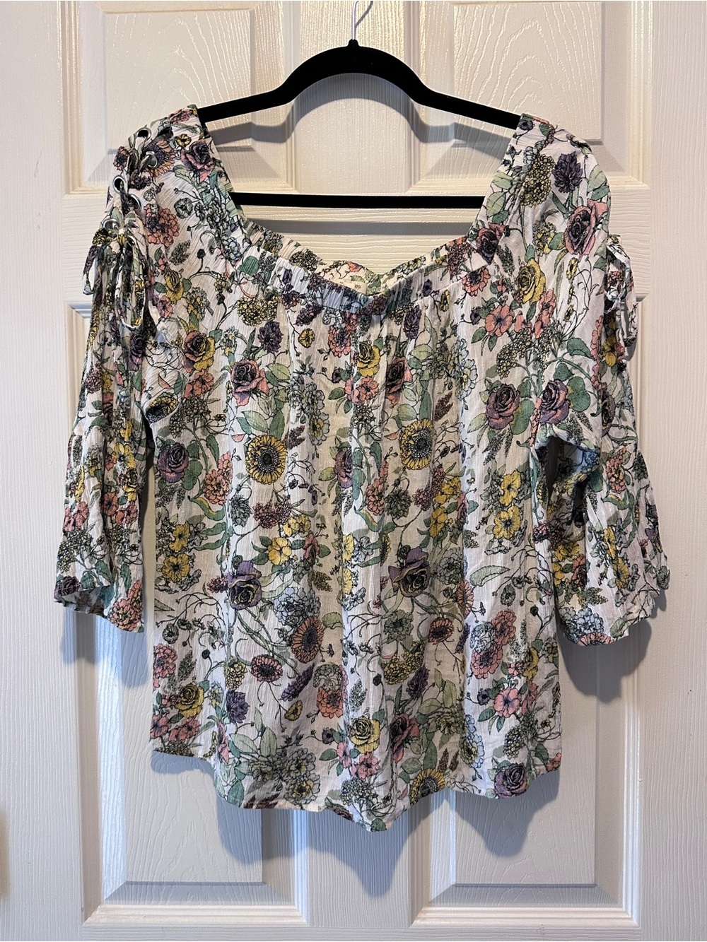 Floral Off-Shoulder Peasant Top - White Multi